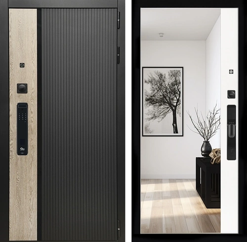 Входная дверь Престиж с умным замком - Зеркало Панорама Белый матовый для установки в квартиру 29400