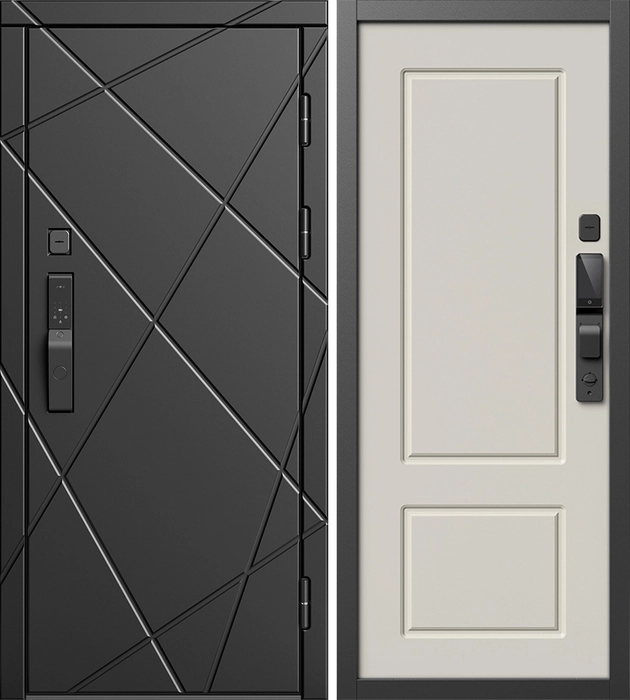 Входная дверь Лучи Блэк с умным замком - Марсель Слоновая кость для установки в квартиру 33445