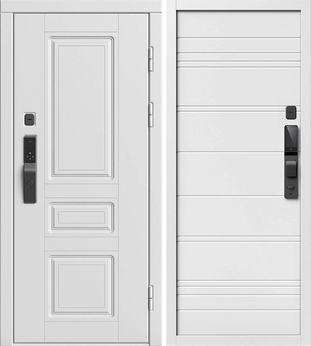 Входная дверь Премьер Вайт с умным замком - Линии Белый матовый для установки в квартиру — 33747
