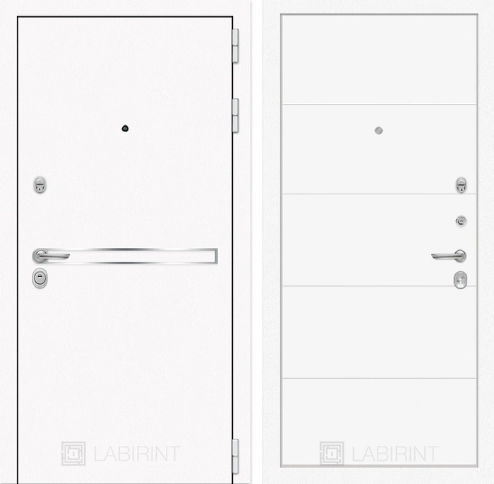 Входная металлическая дверь Лабиринт Line White 13 (Шагрень белая / Белый софт)