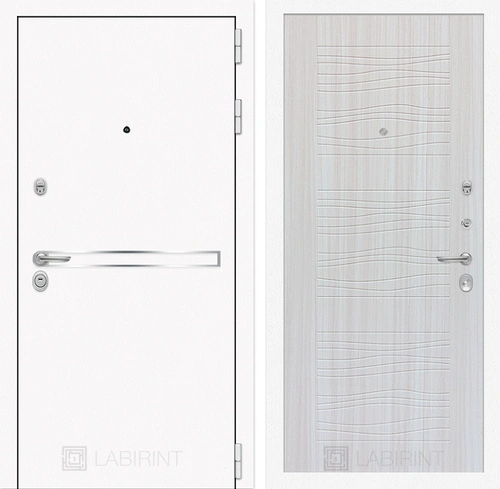 Входная металлическая дверь Лабиринт Line White 6 (Шагрень белая / Сандал белый)