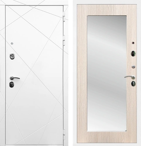 Входная дверь Лофт с зеркалом 2XL (Белый матовый / Беленый дуб) для установки в квартиру 17881
