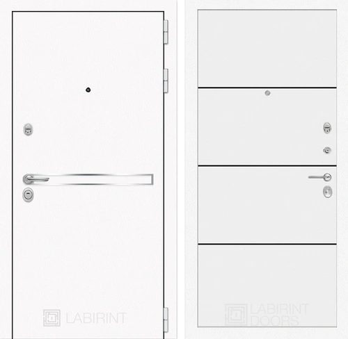 Входная металлическая дверь Лабиринт Line White 25 (Шагрень белая / Белый софт)