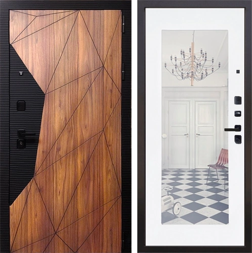 Входная металлическая дверь Морра с зеркалом Модерн (Орех каньон Коньяк / Белый софт)