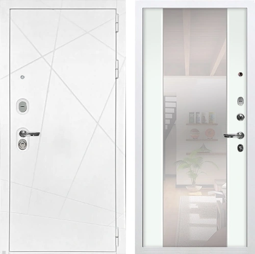 Входная дверь Соната с зеркалом №61 (Белая шагрень / Ясень белый) для установки в квартиру 20962