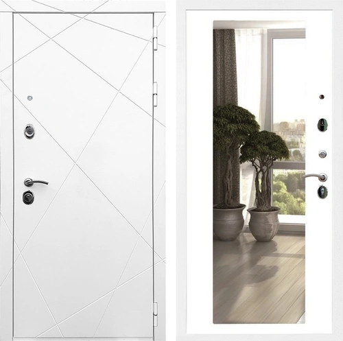 Входная дверь Лофт с зеркалом СБ-17 (Белый матовый / Белый матовый) для установки в квартиру 23324
