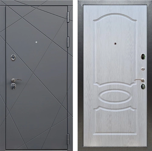 Входная дверь Лофт ФЛ-128 (Графит софт / Лиственница беж) для установки в квартиру 23643