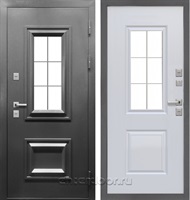 Входная дверь Термо Про с багетом и стеклопакетом (Букле графит / Белый матовый)