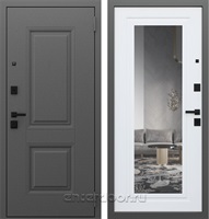 Входная дверь Интер с зеркалом (Букле графит / Ясень белый снег)