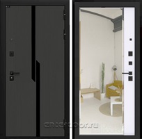 Входная дверь Карбон 3к с зеркалом Панорама (Лофт графит / Белый софт)