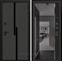 Входная дверь Карбон 3к с тонированным зеркалом Панорама (Лофт графит / Черный кварц)