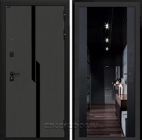 Входная дверь Карбон 3к с тонированным зеркалом Максимум (Лофт графит / Черный кварц)