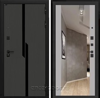 Входная дверь Карбон 3к с зеркалом Максимум (Лофт графит / Грей софт)