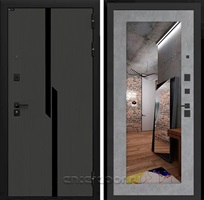 Входная дверь Карбон 3к с зеркалом 18 (Лофт графит / Бетон светлый)