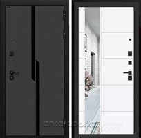 Входная дверь Карбон 3к с зеркалом 19 (Лофт графит / Белый софт)