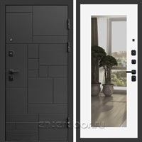 Входная дверь Квадро Стайл 3к с зеркалом Оптима (Чёрный / Белый софт)