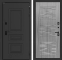 Входная дверь Аляска Термо Лайт №06 (Муар черный / Сандал серый)