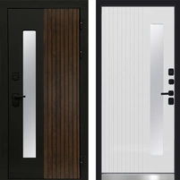 Входная дверь Термо Флагман ЧК с окном (Дуб патина + Черный кварц / Белый софт) для частного загородного дома и дачи 30120