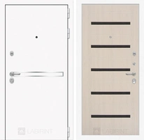 Входная металлическая дверь Лабиринт Line White 1 (Шагрень белая / Дуб беленый)