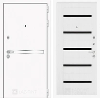 Входная металлическая дверь Лабиринт Line White 01 (Шагрень белая / Белое дерево)