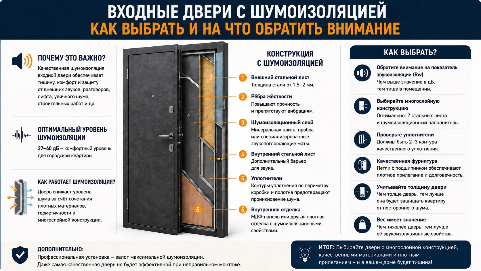 Конструкция двери с шумоизоляцией