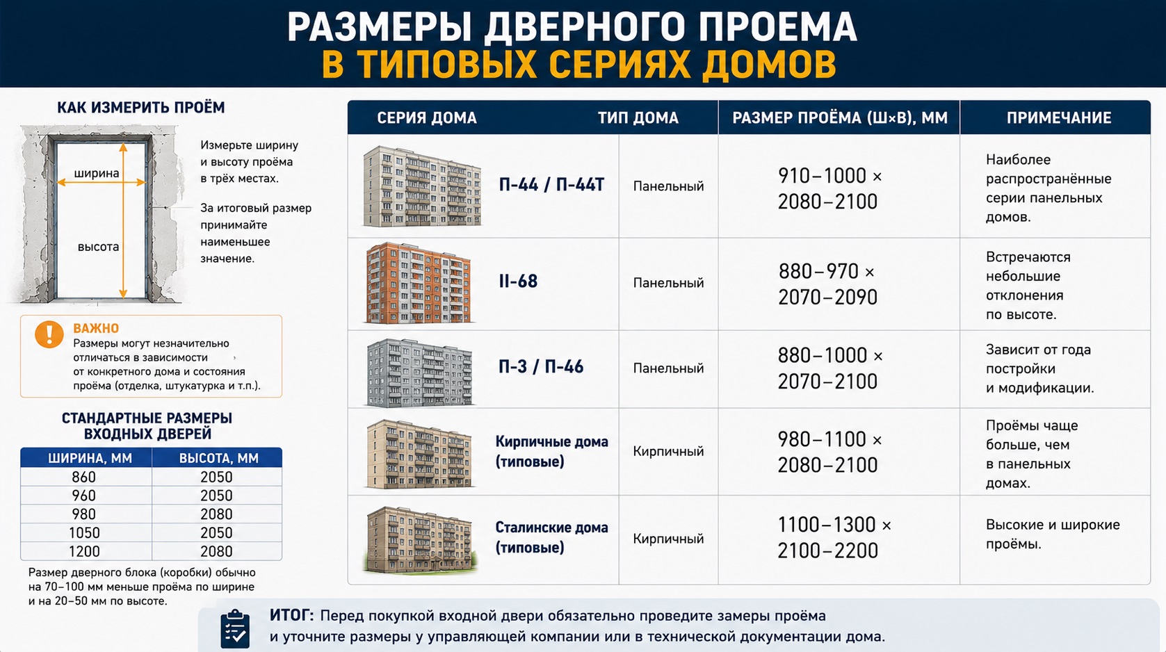 Размеры дверного проема в типовых сериях домов