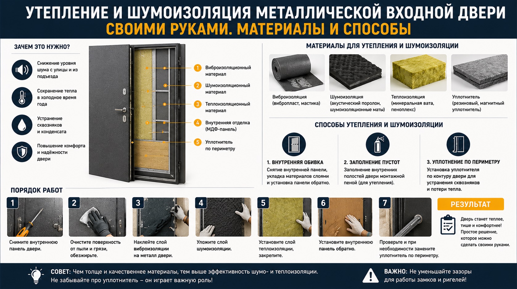 Утепление и шумоизоляция металлической входной двери своими руками. Материалы и способы.