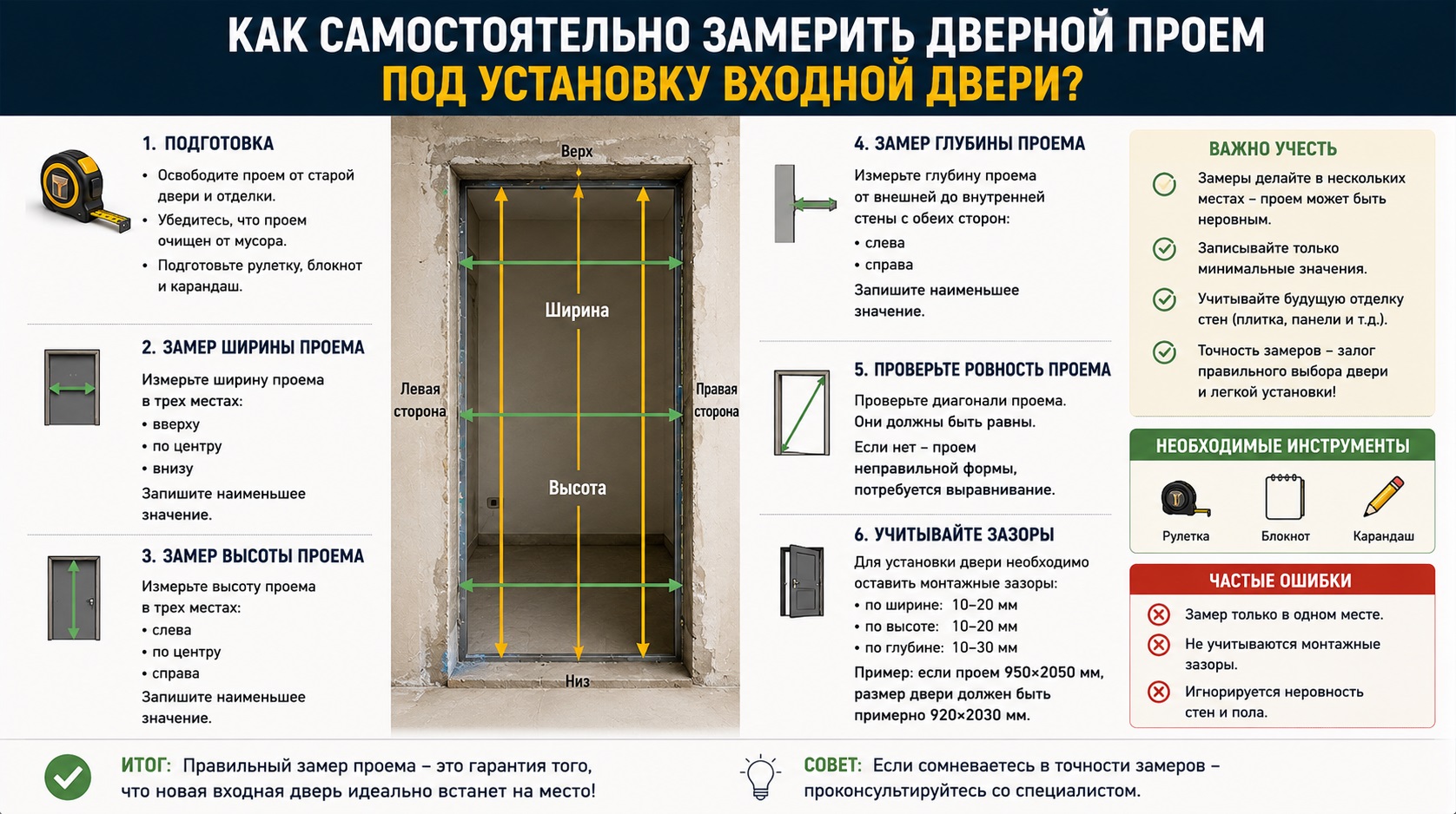 Как самостоятельно замерить дверной проем?